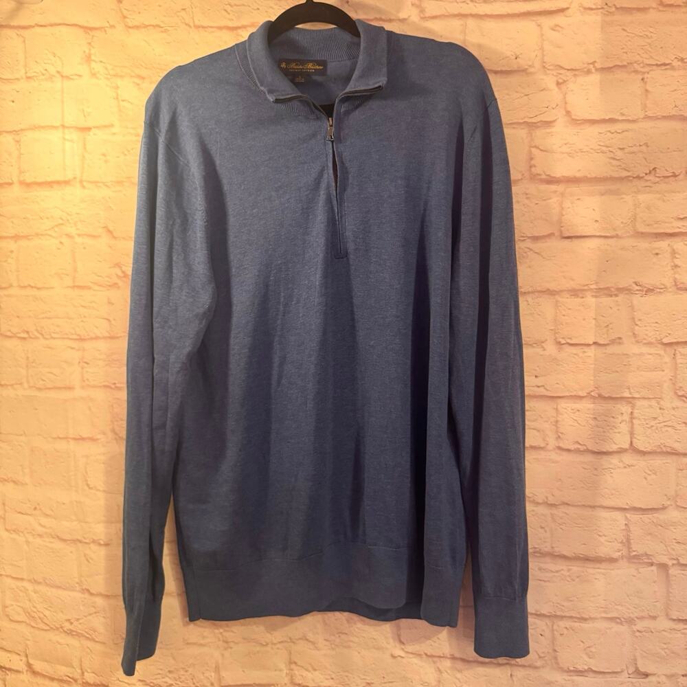 Brooks Brothers Supima Cotton Quarter Zip BLUE sweater 30.5” length
